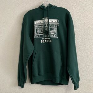 Vtg Starbucks Graphic Hoodie Sweatshirt Mens M Original Pike Place Seattle Green